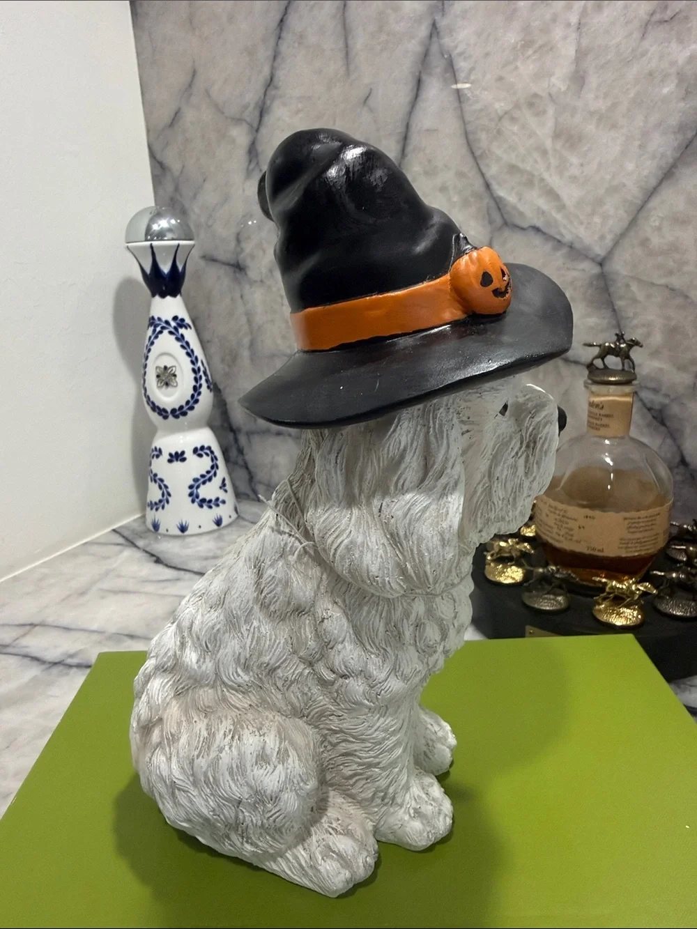 Halloween Puppy Figurine (Maltese or Shitzu) with Witch Hat - NWT 10inches tall